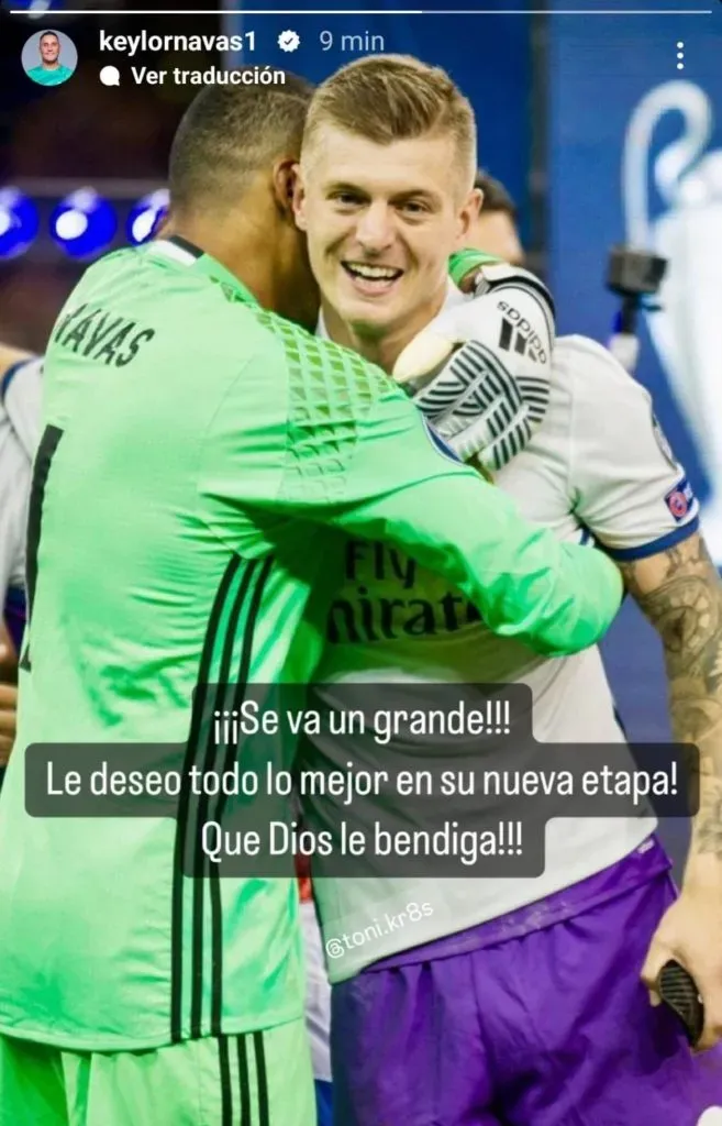 El posteo de Keylor Navas con el mensaje para Toni Kroos. (Foto: Instagram)