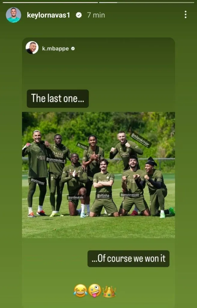 La publicación de Kylian Mbappé que tiene a Keylor Navas como uno de los protagonistas. (Foto: Instagram)