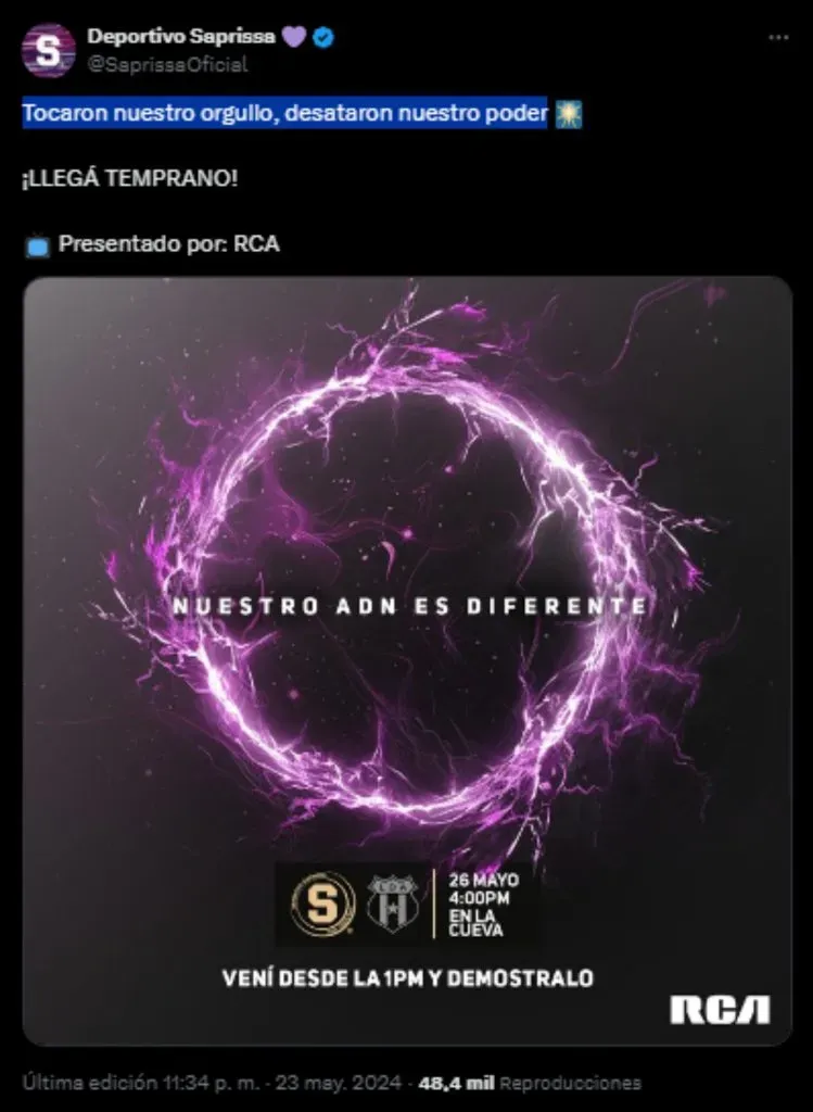 La publicación del Deportivo Saprissa en sus redes sociales. (Foto: X)