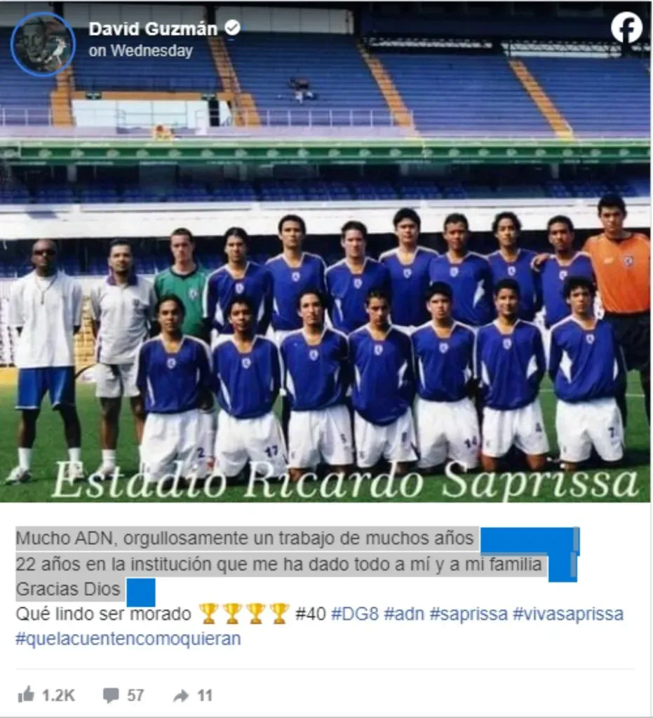 El posteo de David Guzmán en su cuenta de Facebook.