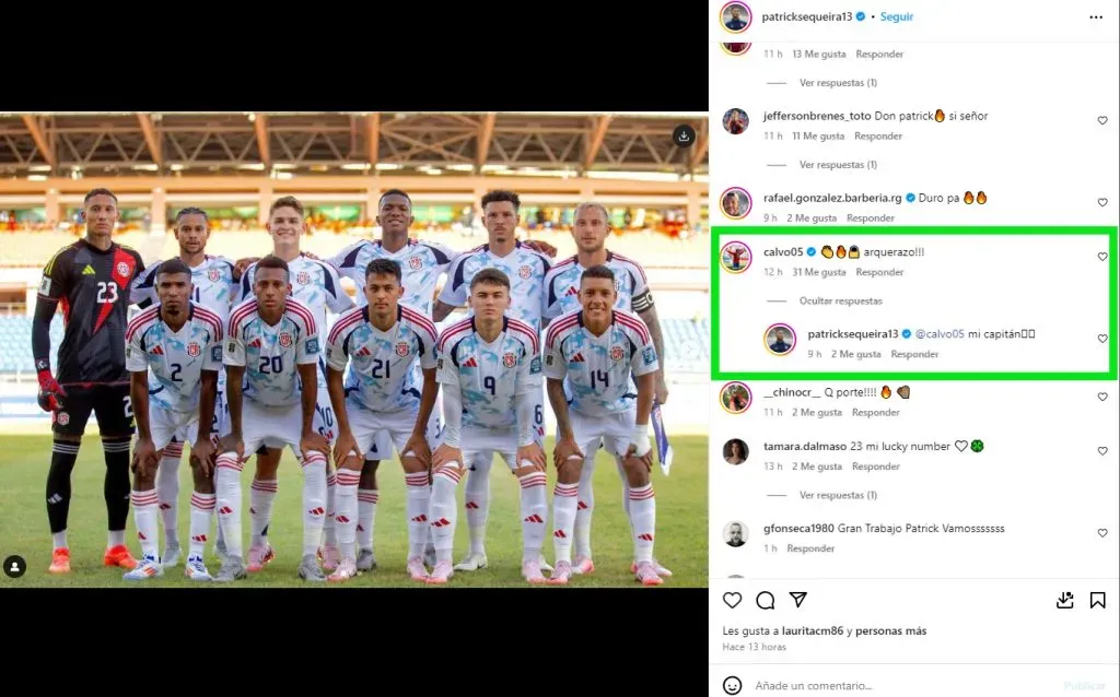 La publicación de Sequeira en Instagram y el diálogo con su capitán. (@patricksequeira13)