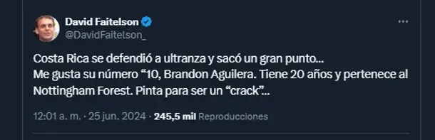 David Faitelson sobre Costa Rica en sus redes sociales