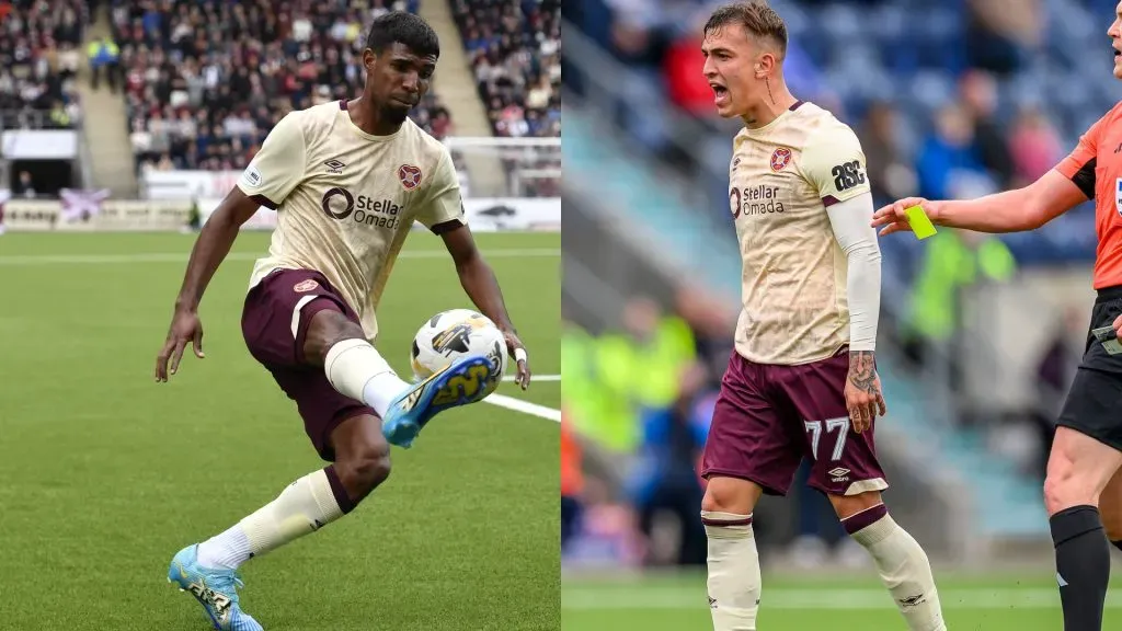 Taylor y Vargas, este sábado, en la eliminación del Hearts. (IMAGO)