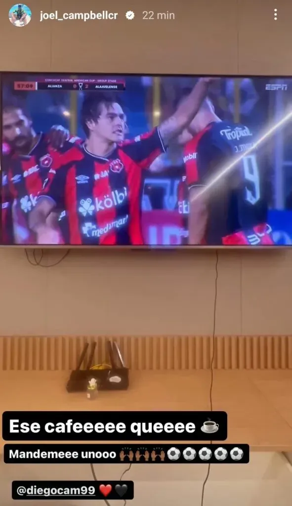 Mensaje de Joel Campbell a Diego Campos en sus redes sociales