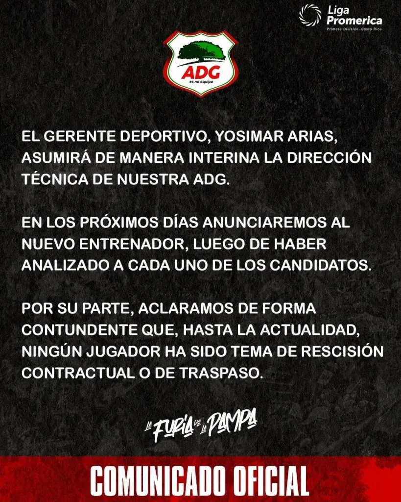 El comunicado publicado por Guanacasteca. (Instagram)