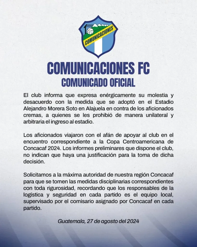 El comunicado que Comunicaciones compartió en sus redes.