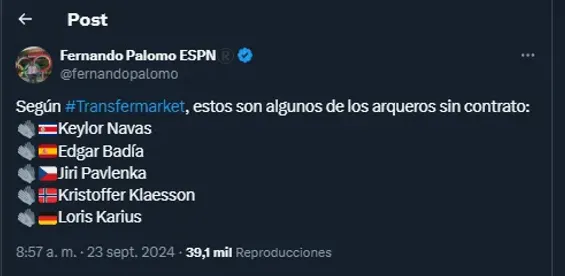 Fernando Palomo en su cuenta oficial de X
