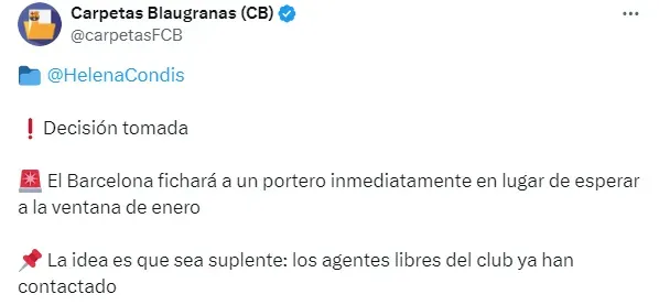 La información que llega desde el corazón del Barcelona. (Twitter)