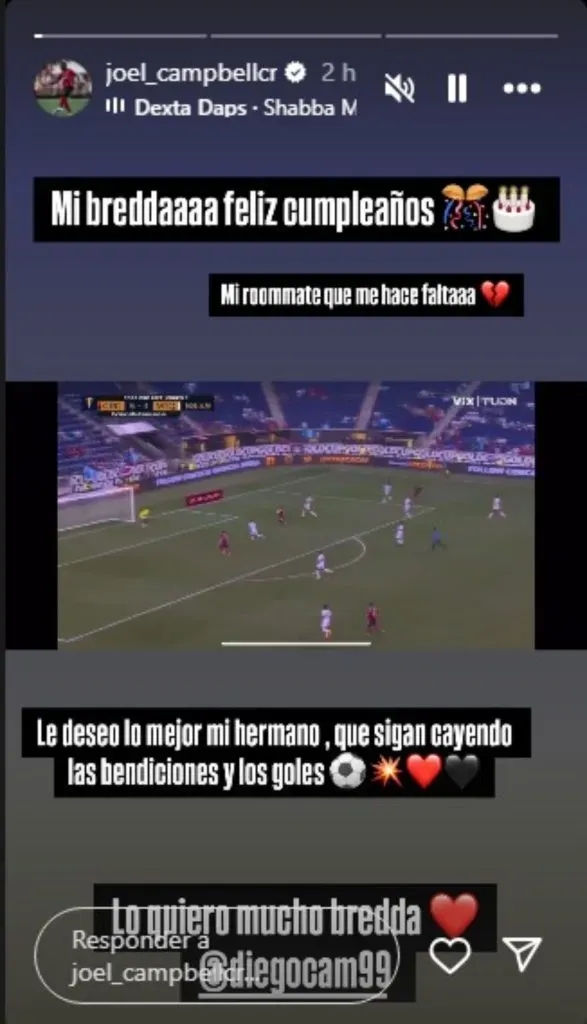 La publicación de Joel Campbell en sus redes sociales.
