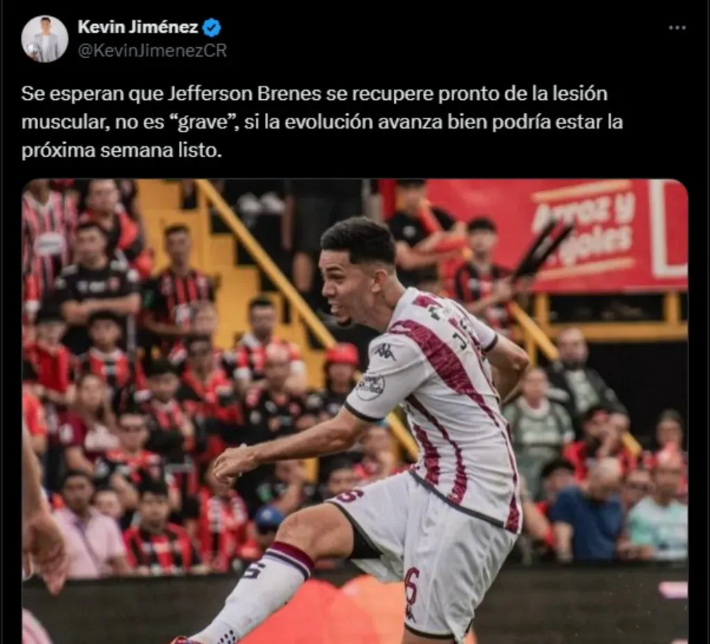 Jefferson Brenes se recupera antes de tiempo. (Foto: X)