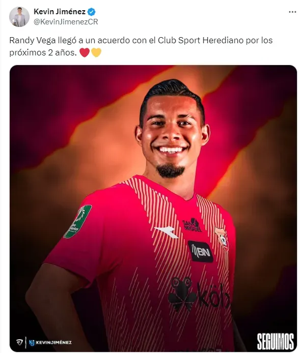 Randy Vega será jugador de Herediano. (Twitter)
