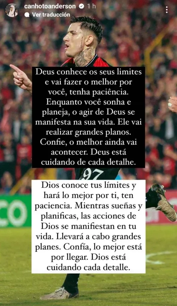El mensaje de Anderson Canhoto en sus redes sociales.
