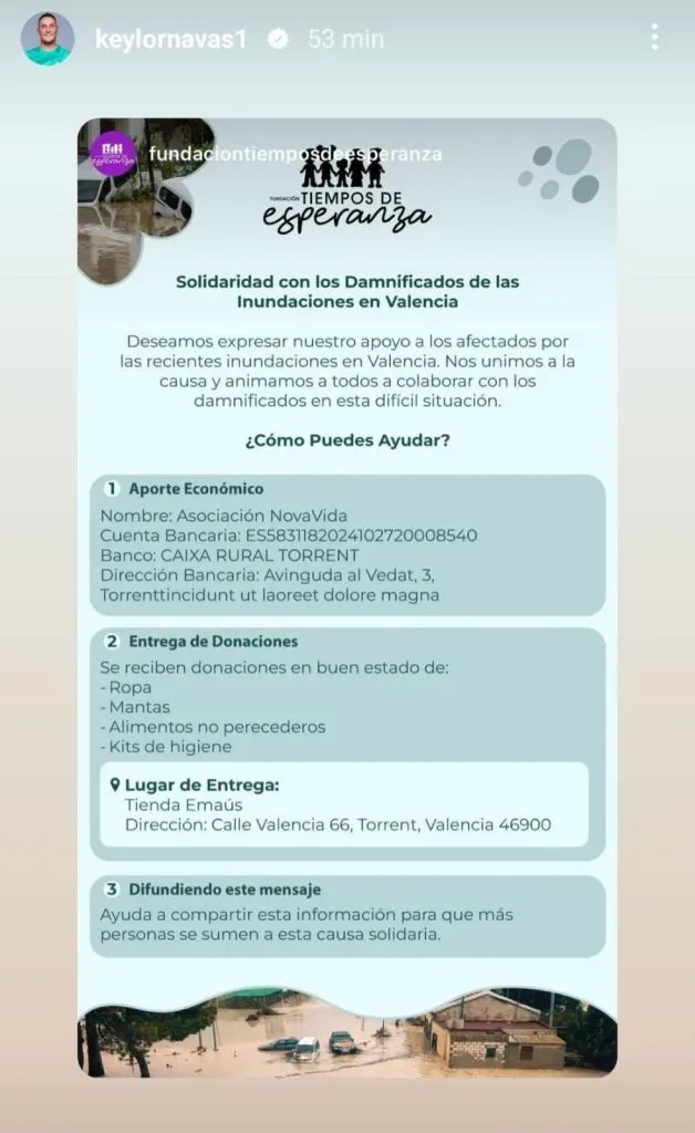 La publicación de Keylor Navas.