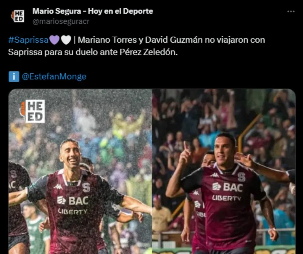Mariano Torres y David Guzmán no jugarán ante Pérez Zeledón.