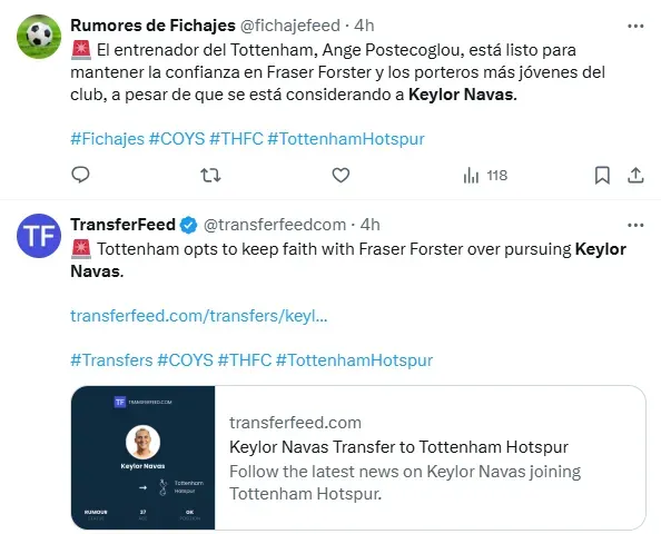Keylor Navas sonó en Tottenham. (x.com)