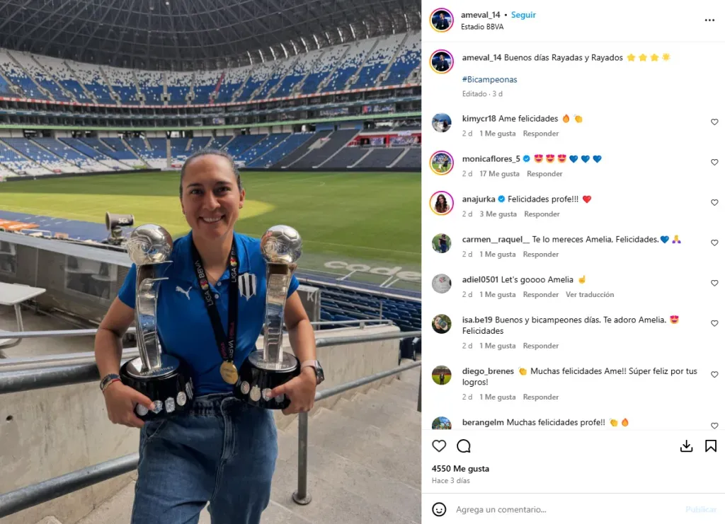 Amelia Valverde y sus éxitos recientes con el Monterrey. (Instagram)
