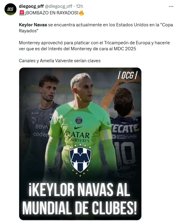 La información sobre Keylor Navas viene directo desde México. (x.com)