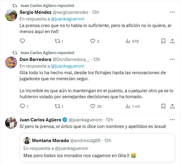 Algunos de los agravios a Sergio Gila de la afición morada. (x.com)