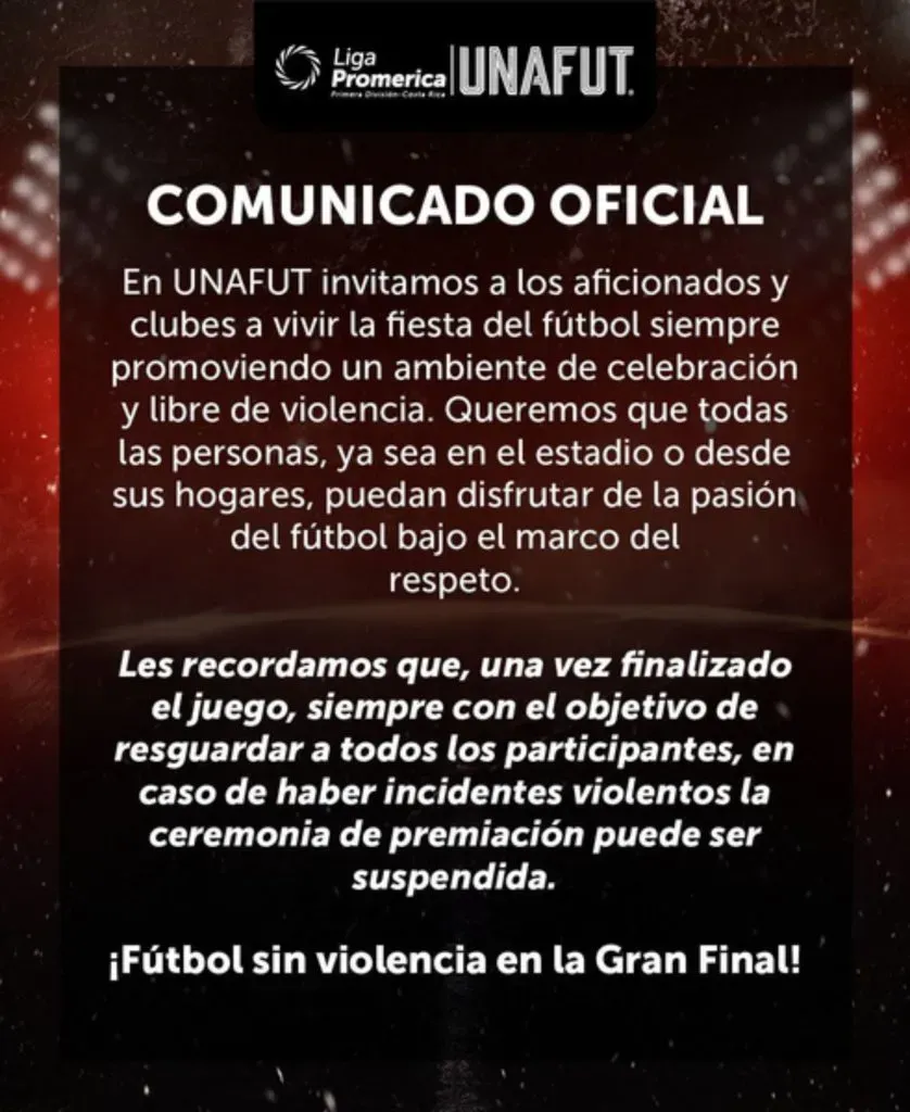 El comunicado de la Unafut.