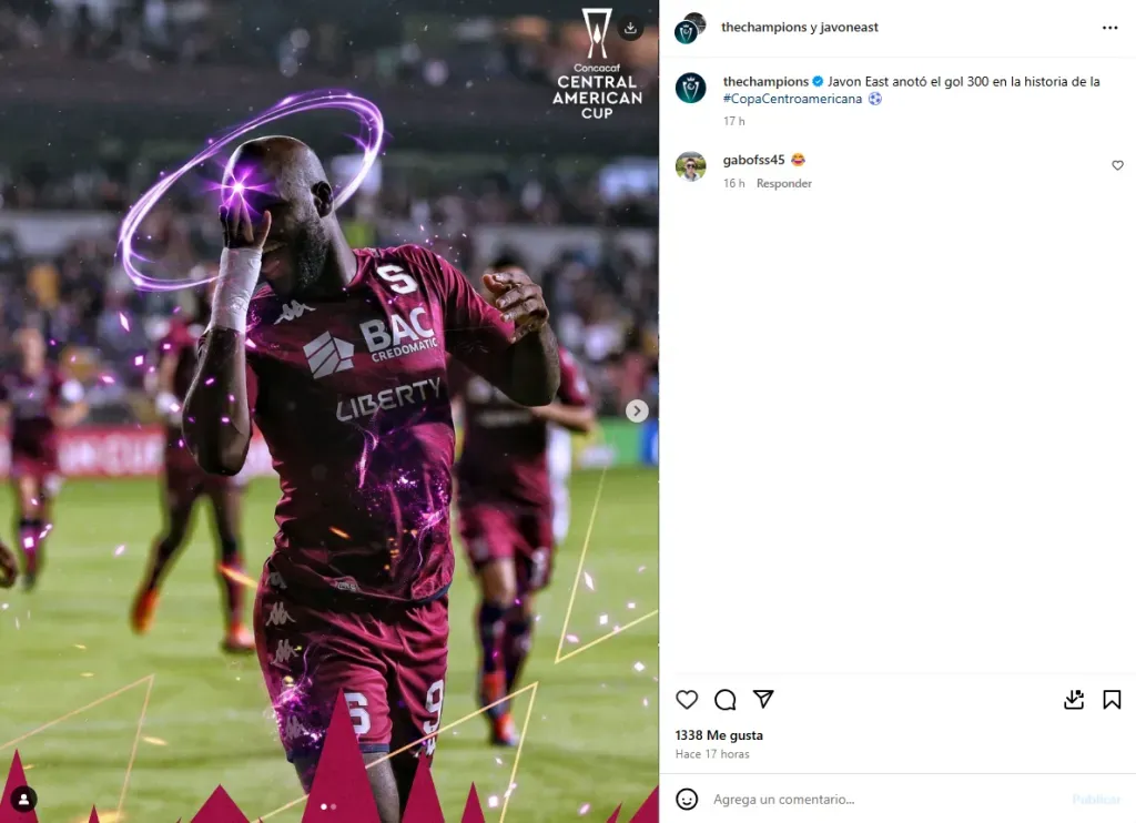 La primera parte del posteo de Javon East y la Copa de Campeones. (Instagram)
