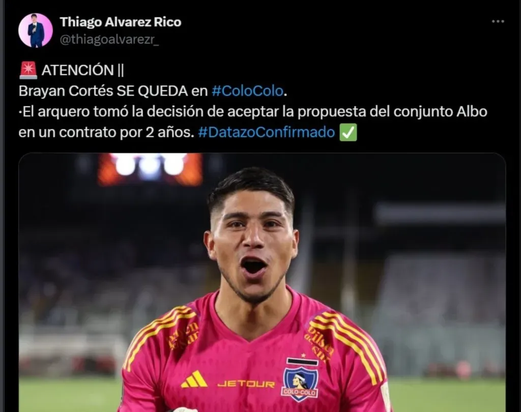 Brayan Cortés renovó su vínculo con Colo Colo.