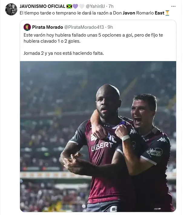 Uno de los comentarios extrañando a Javon East. (X.com)