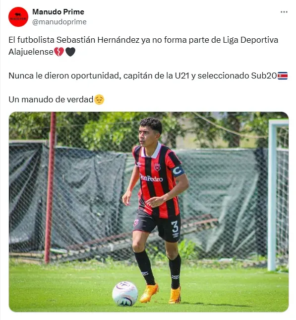El capitán de la U21 se va de Alajuelense. (X.com)