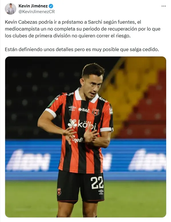 Kevin Cabezas está cerca de dejar Alajuelense.