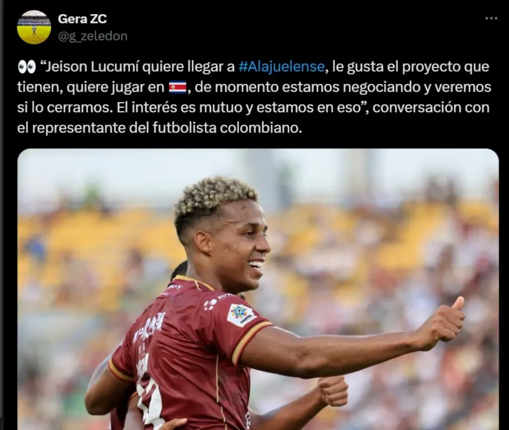 El agente de Lucumi reveló las intensiones de ir a Alajuelense.