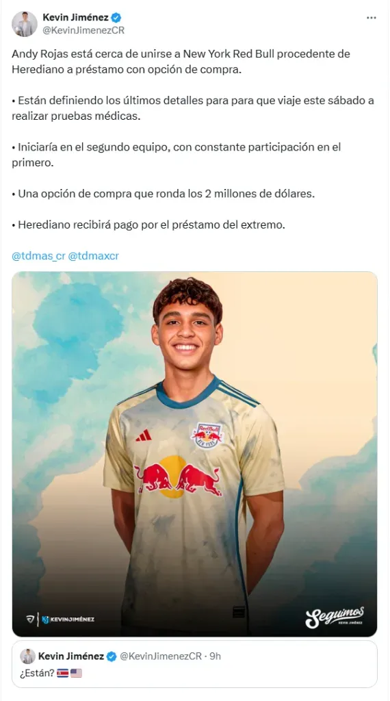 La información entregada por Kevin Jiménez sobre Andy Rojas. (X.com)