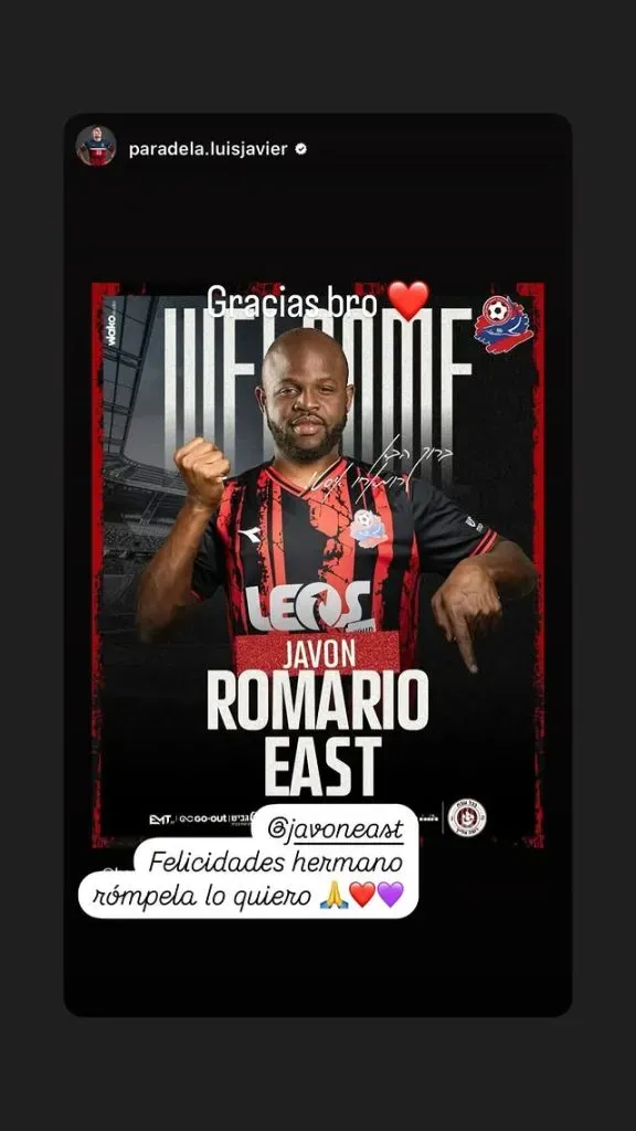 El intercambio entre Javon East y Paradela (Instagram).