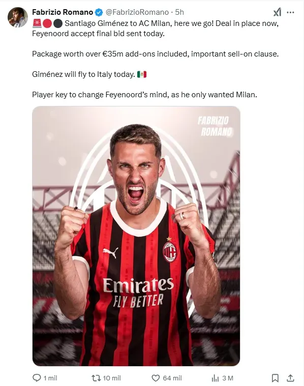 Fabrizio Romano confirmó la transacción. (X.com)