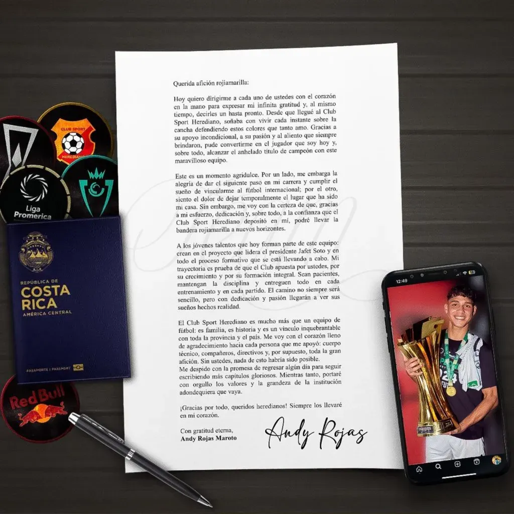 La carta de Andy Rojas por su salida de Herediano.