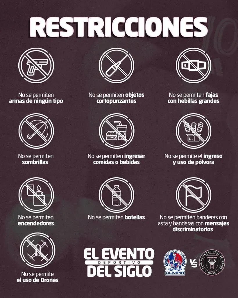 Las restricciones para el partido entre Olimpia e Inter Miami.