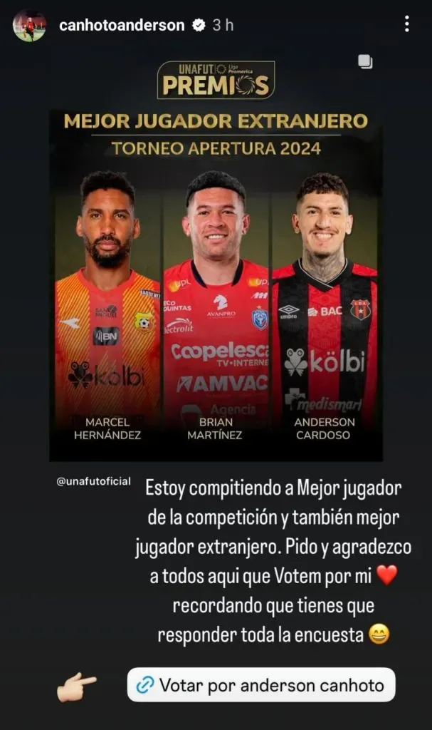 La historia de Anderson Canhoto (Instagram).