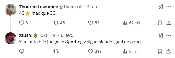 “40 son más que 30”, el comentario más morado de Thauren Lawrence. (X.com)