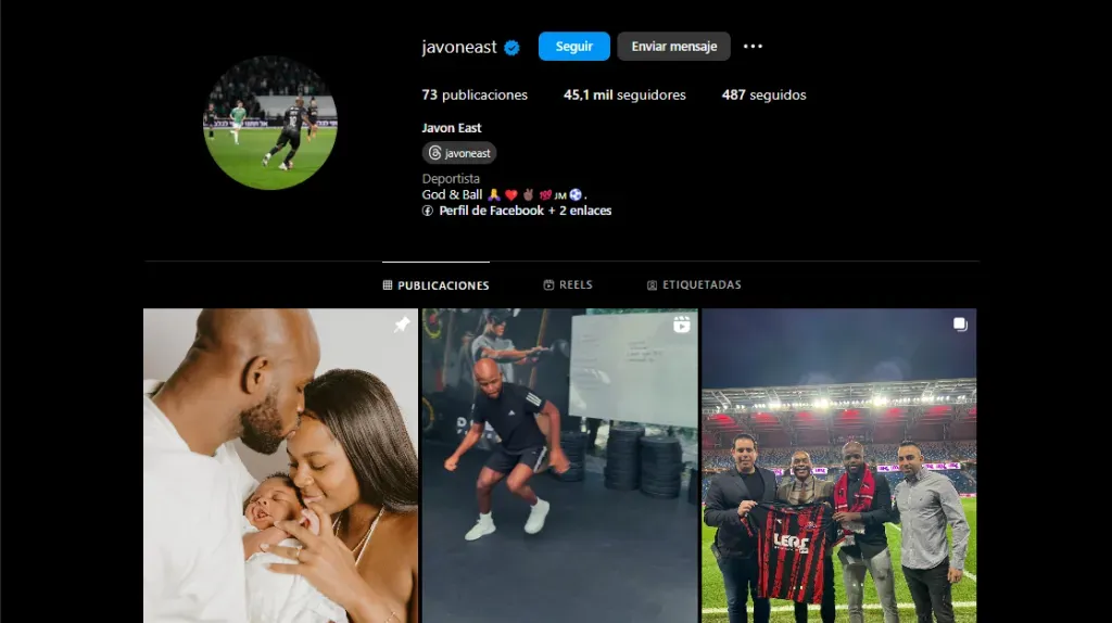 Javon East en su cuenta oficial de Instagram