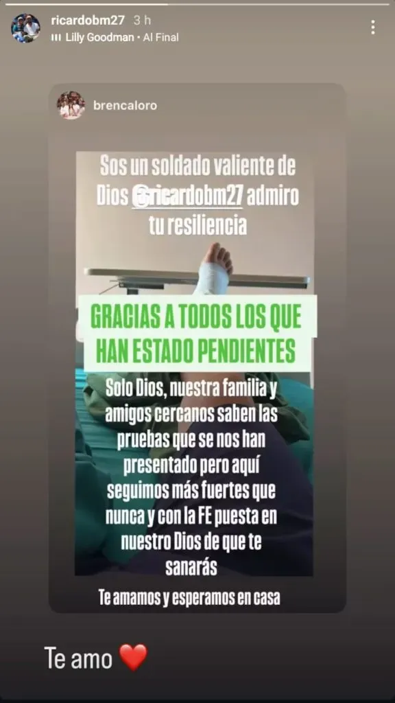 La publicación de la esposa de Ricardo Blanco en las redes sociales.