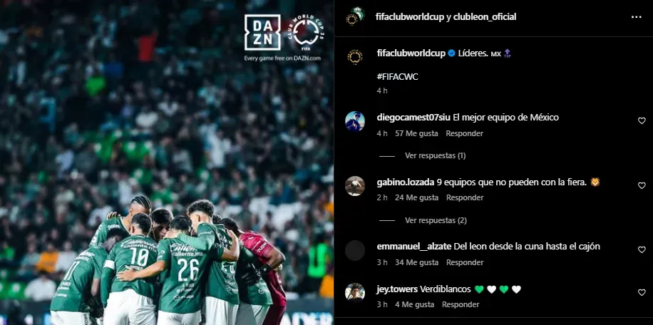 Espaldarazo de la FIFA a León en sus redes sociales.