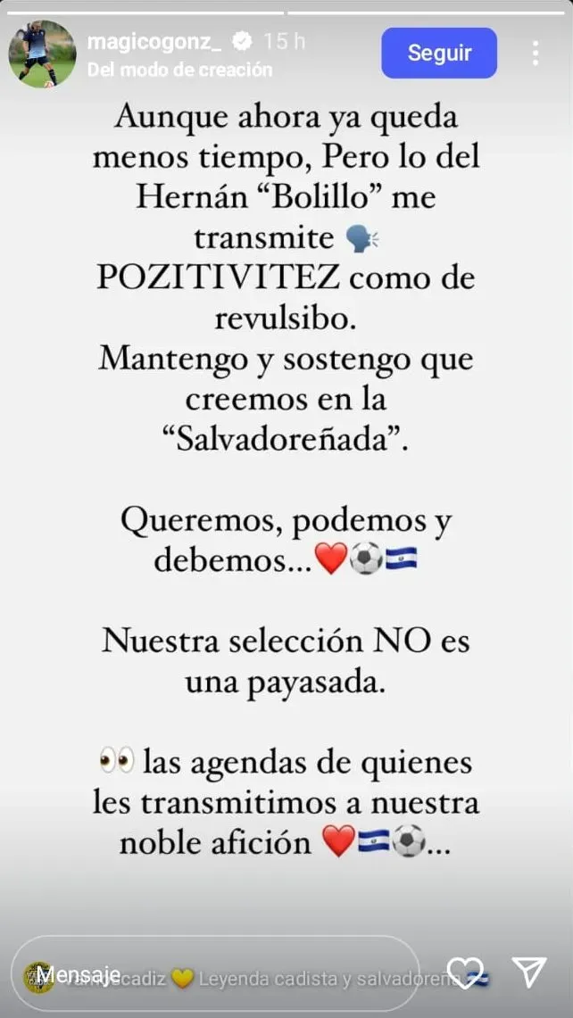 La Instagram Storie del Mágico González y su mensaje a Bolillo Gómez.