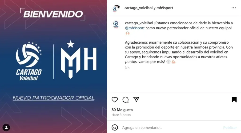 La publicación del club que patrocinará Marcel Hernández.