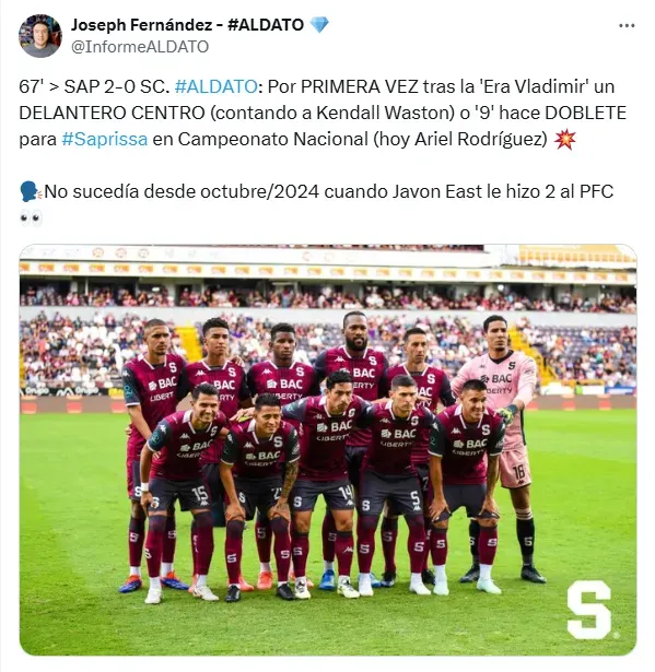 El nombre de Javon East reapareció en Saprissa. (x.com)