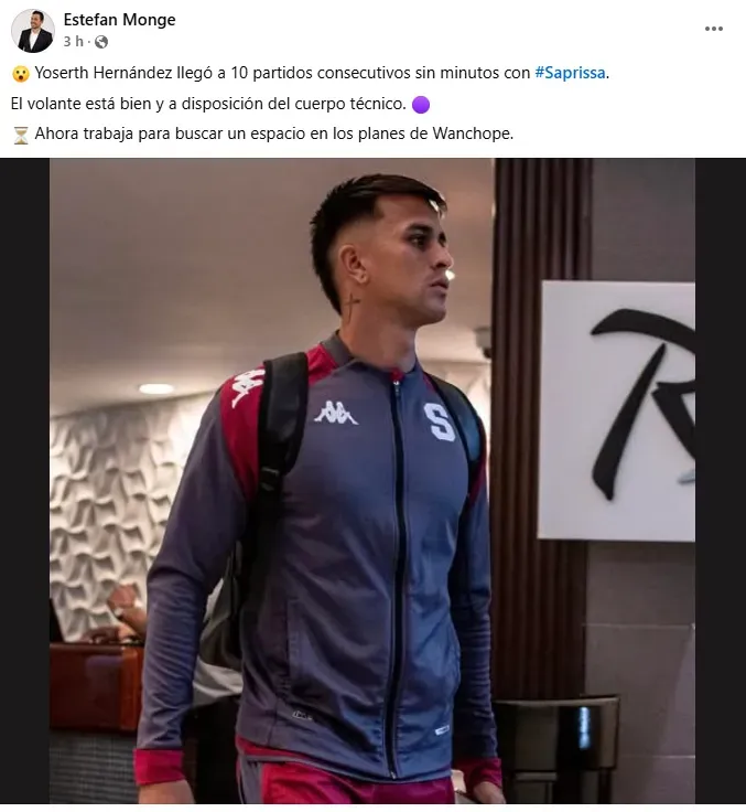 Yoserth Hernández lleva diez partidos sin jugar. (Facebook)