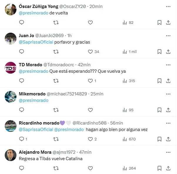 Muchos pedidos para que Catalina vuelva a Saprissa. (x.com)