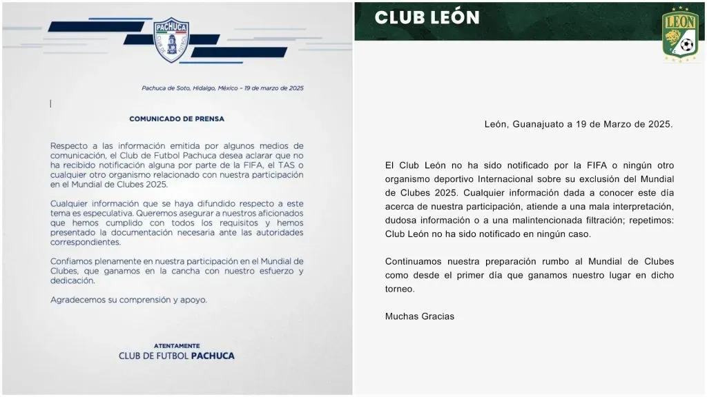 Los comunicados de León y Pachuca.