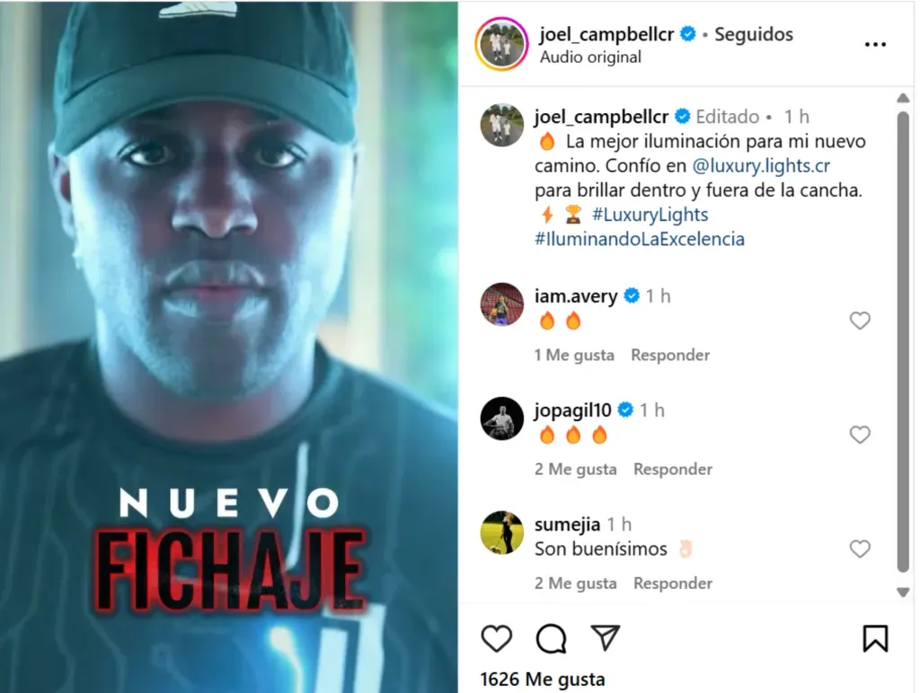 El anuncio de Joel Campbell en sus redes sociales.