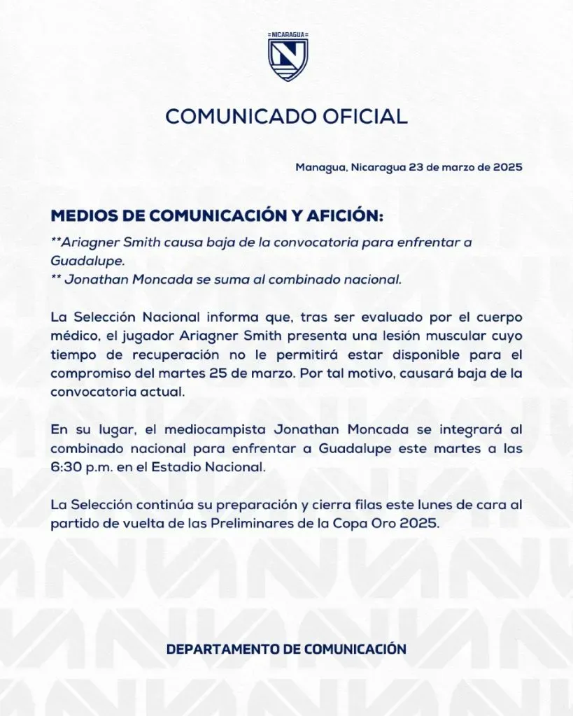 Nicaragua presentó la explicación de su última baja.