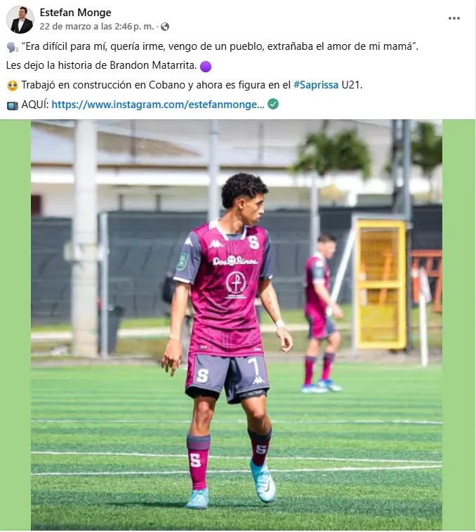Estefan Monge habló con Brandon Matarrita. (Facbook)