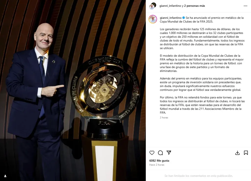 El propio Gianni Infantino confirmó la noticia en su Instagram. (Instagram)