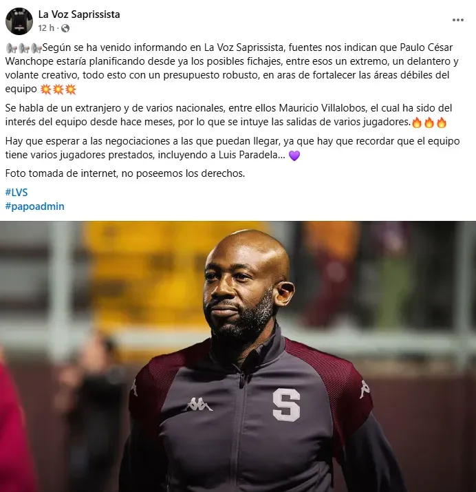 La Voz Saprissista dio la información. (Facebook)